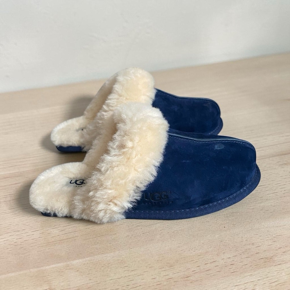 UGG Scuffette II Suede Shearling Slippers Mules Size 6 EU 37 Navy Cozy Cabincore
